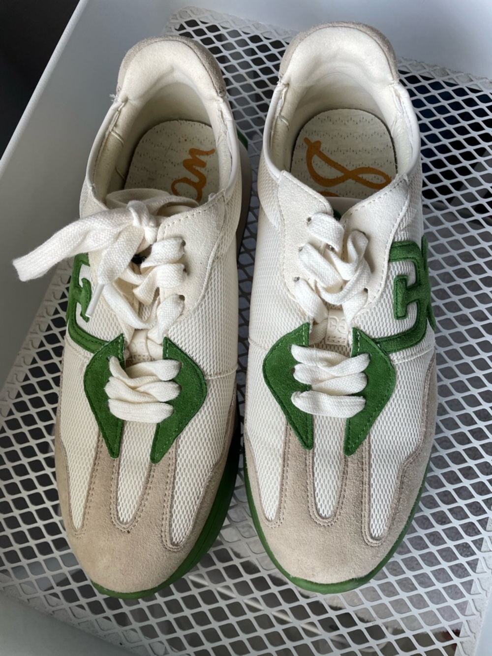 Sam Edelman Langley Casual Retro Sneaker Suede Platform White Green Size 8.5 - Picture 3 of 7